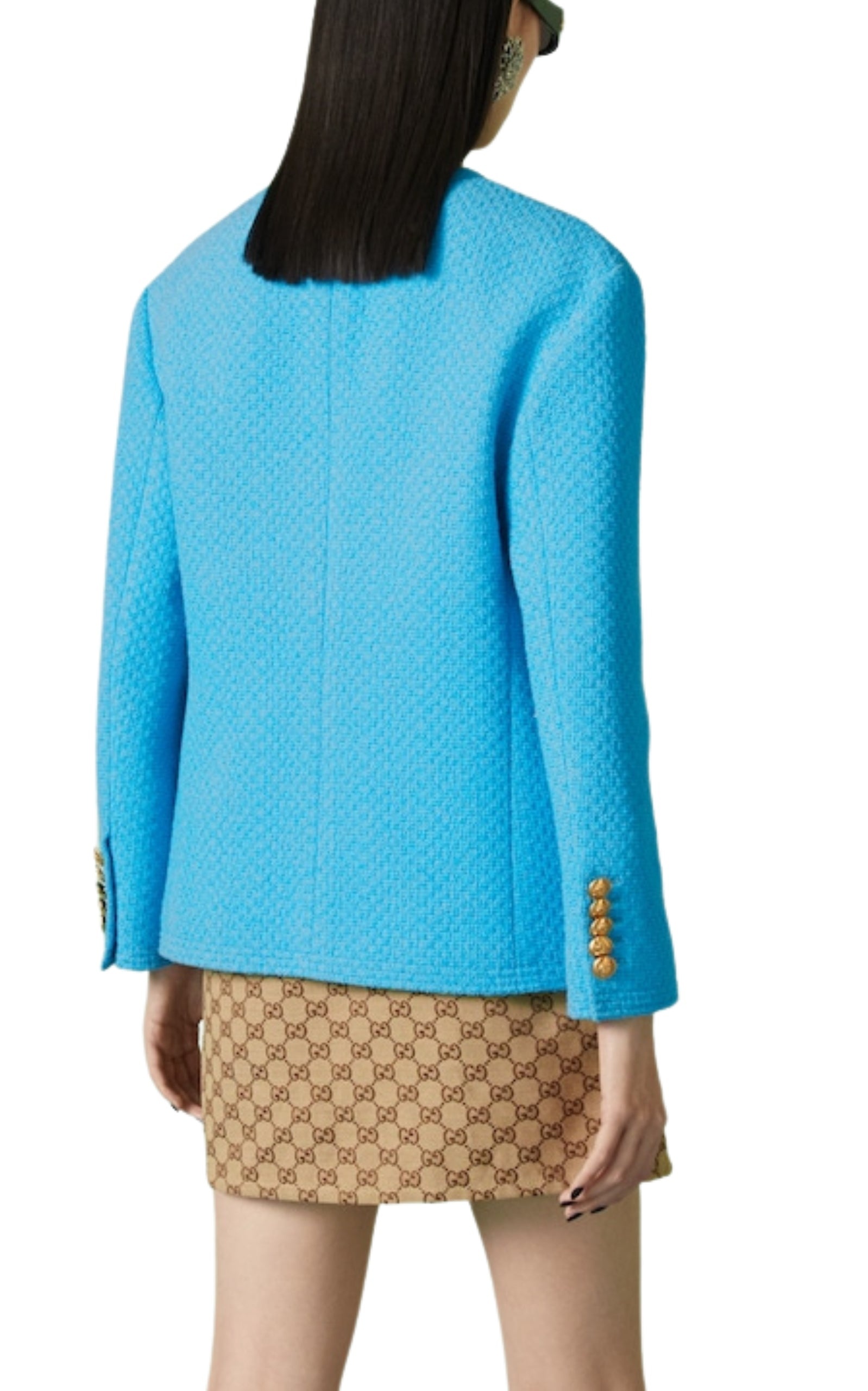 Blue Turquoise Cotton Tweed Jacket - 4