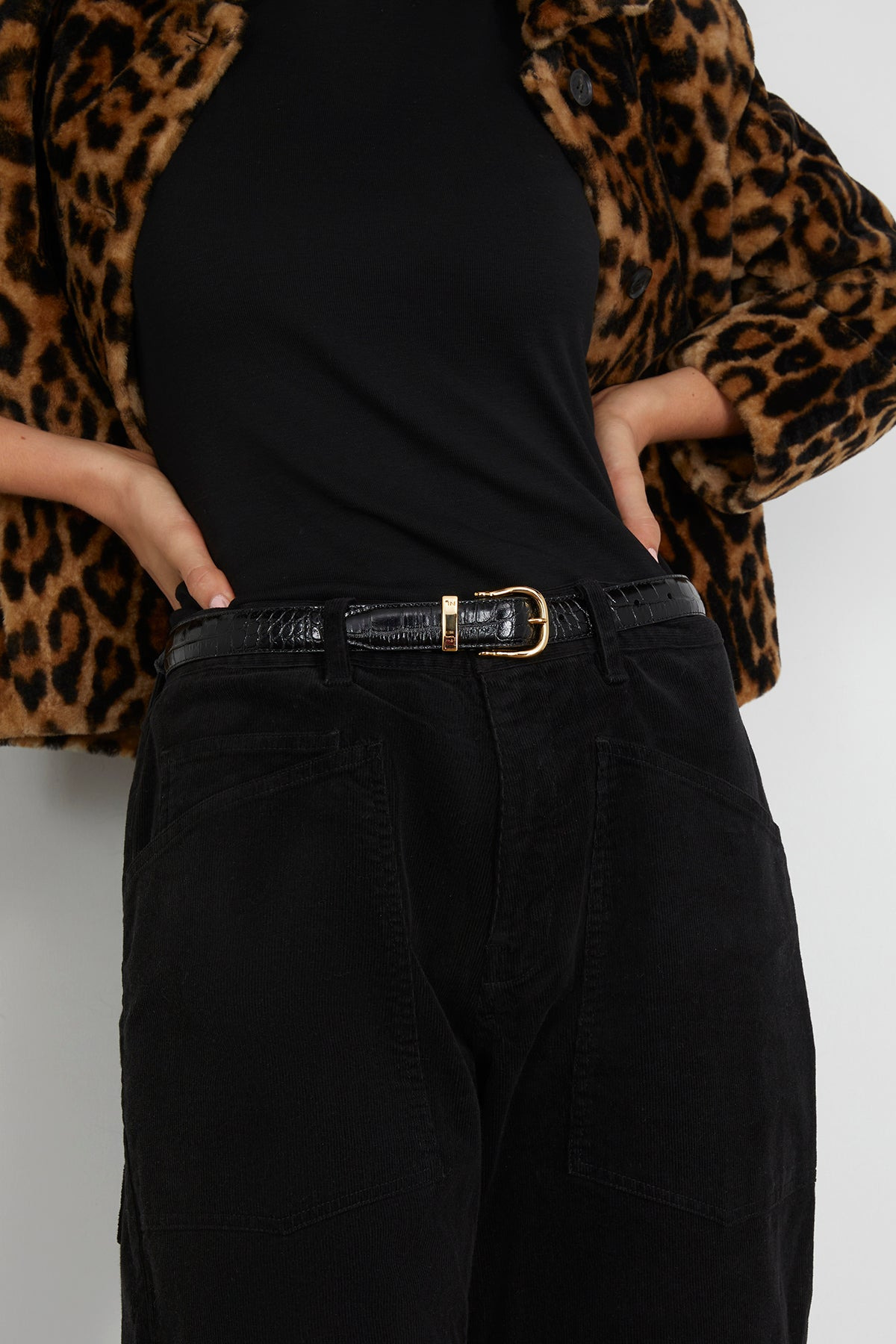 Louise Belt in Black with Shiny Brass Buckle - 2
