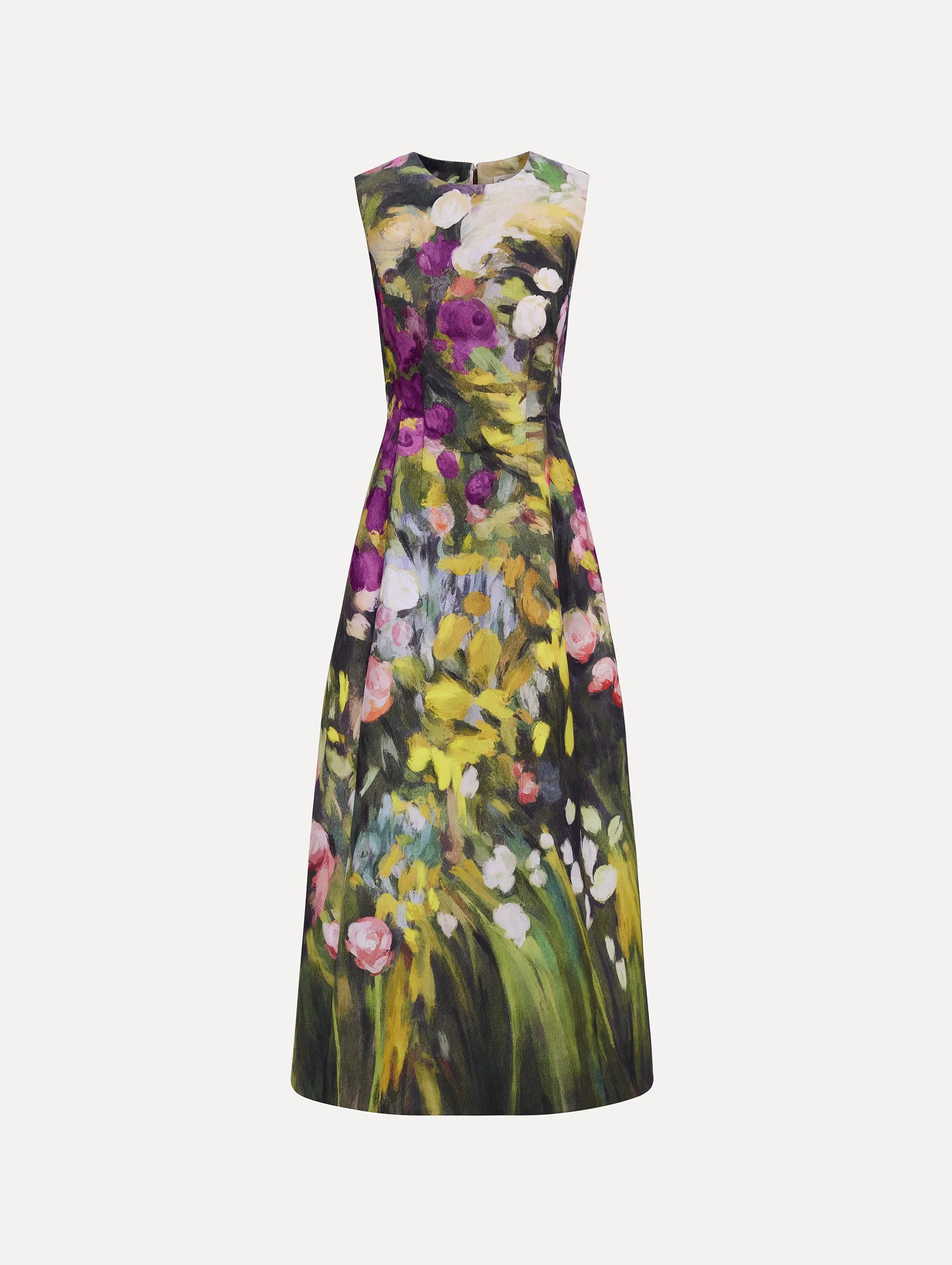 SLEEVELESS ABSTRACT GARDEN FAILLE COCKTAIL DRESS - 1