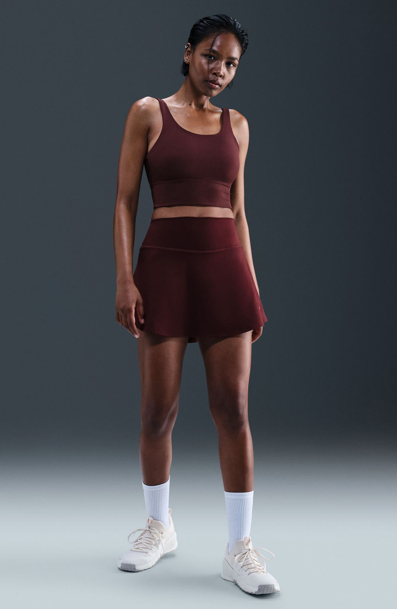 Nike Zenvy Rib Dri-FIT Longline Sports Bra in Burgundy Crush/White at Nordstrom - 5
