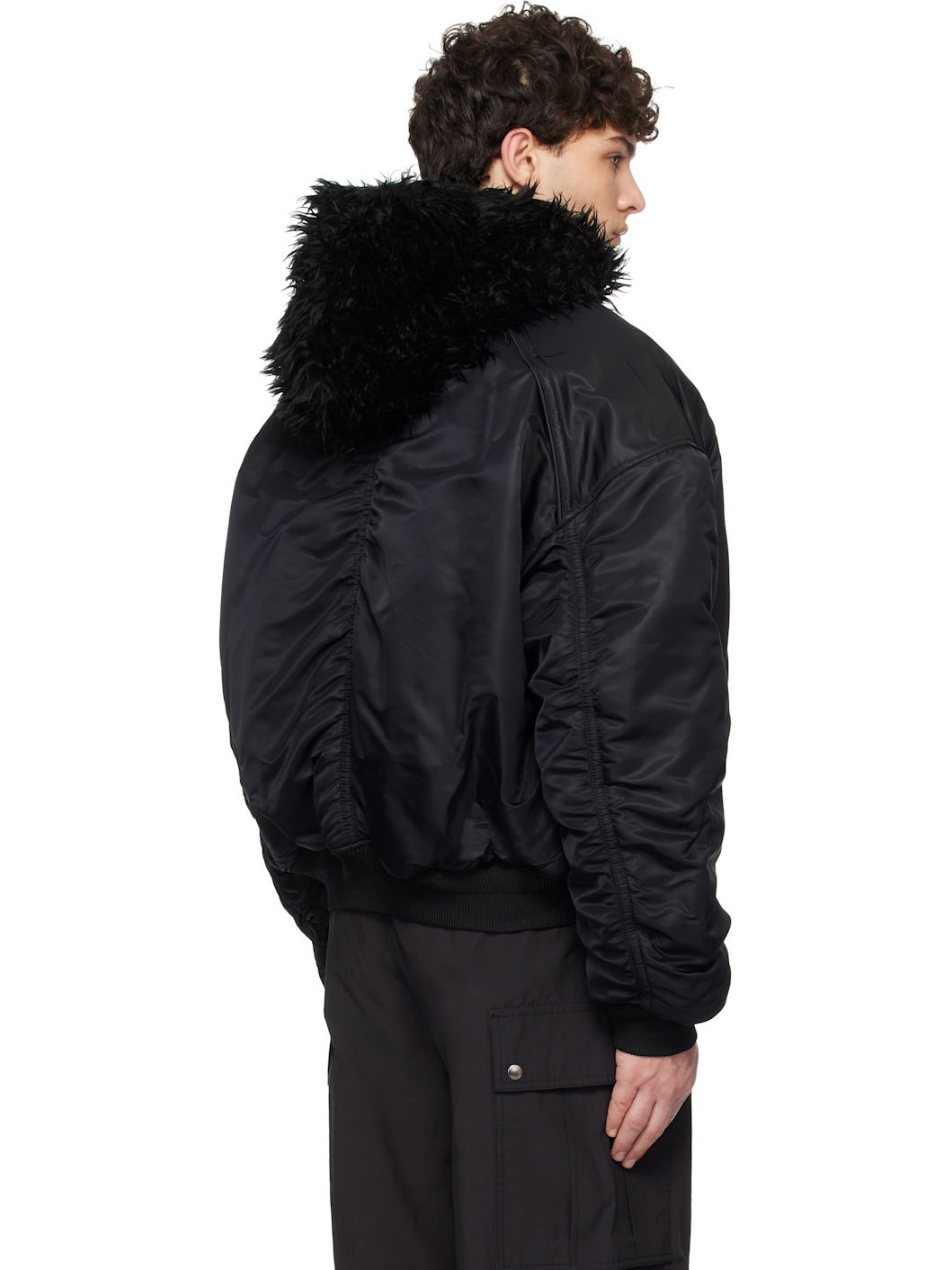 Black Faux Fur MA-1 Reversible Bomber Jacket - 3