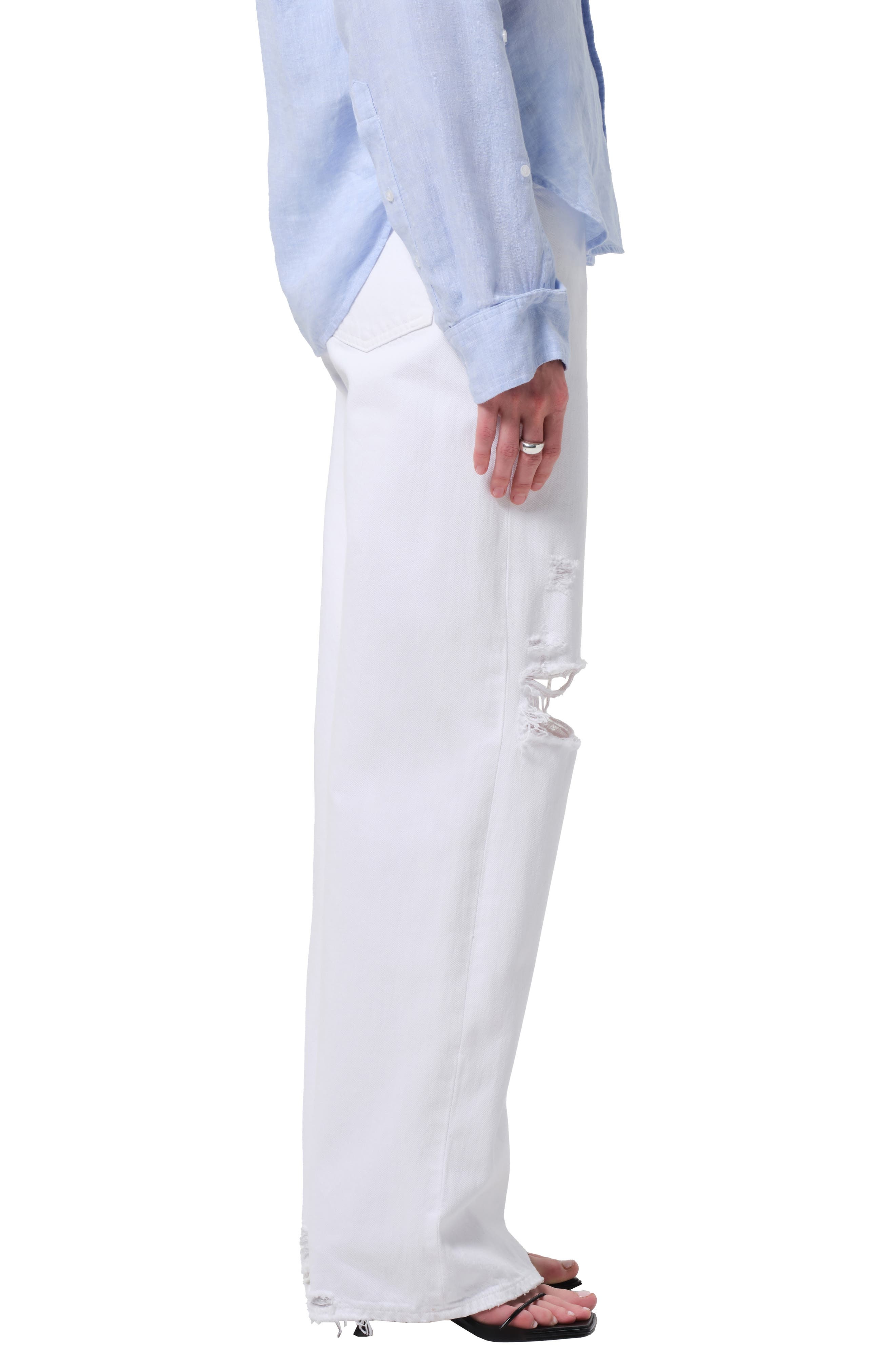 Citizens of Humanity Ayla Ripped Baggy Wide Leg Jeans in Zinc (White) at Nordstrom - 3