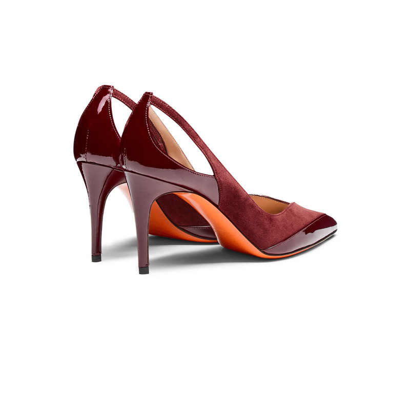 Women's burgundy patent leather and suede high-heel pump 4