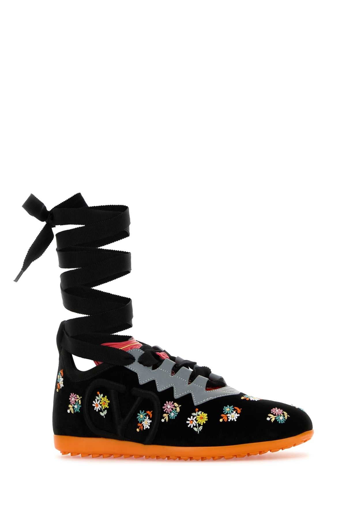 Valentino Garavani Women Black Velvet Chromathon Sneakers - 2
