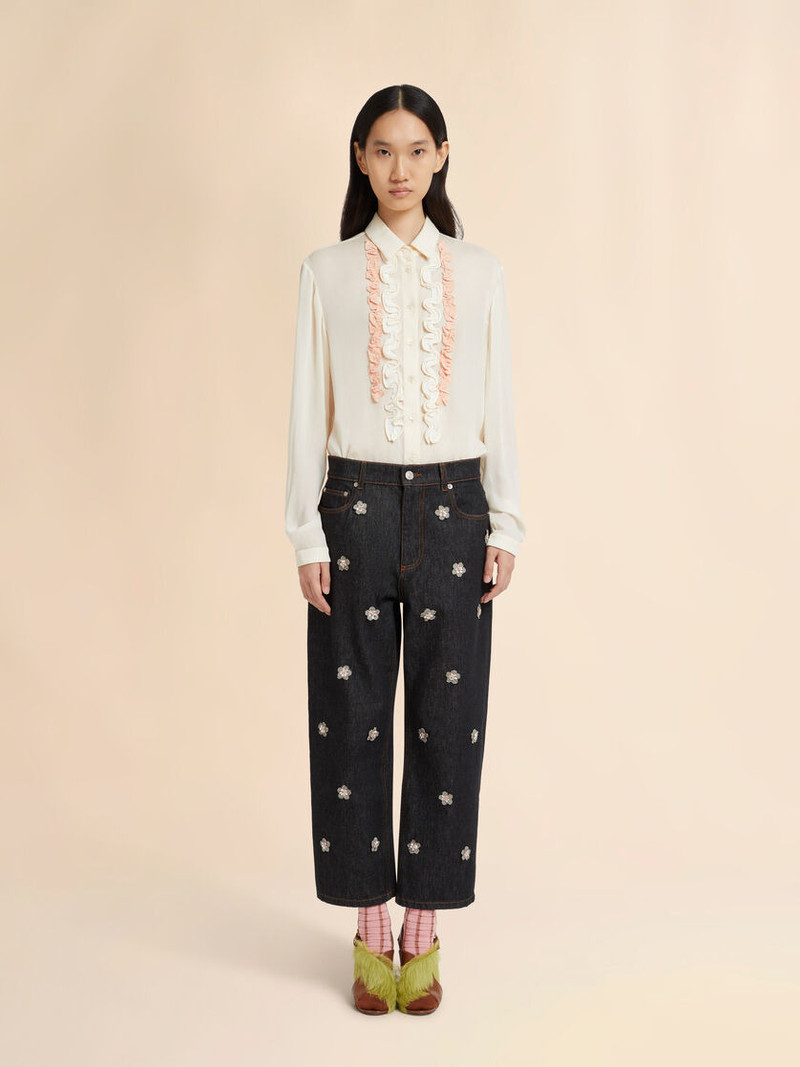 Marni BLACK DENIM JEANS WITH DAISY APPLIQUÉS outlook
