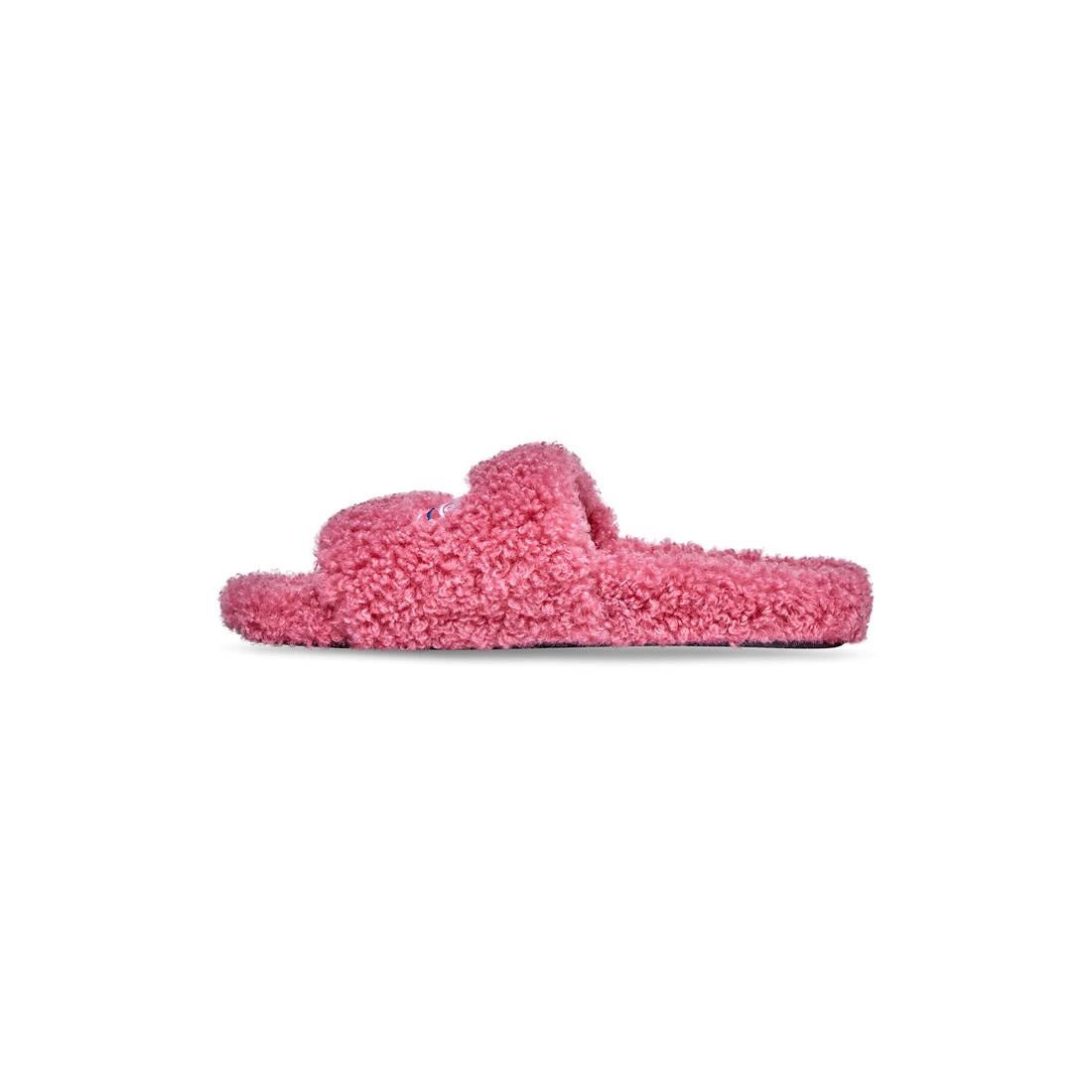 BALENCIAGA Women's Furry Slide Sandal in Light Pink | REVERSIBLE