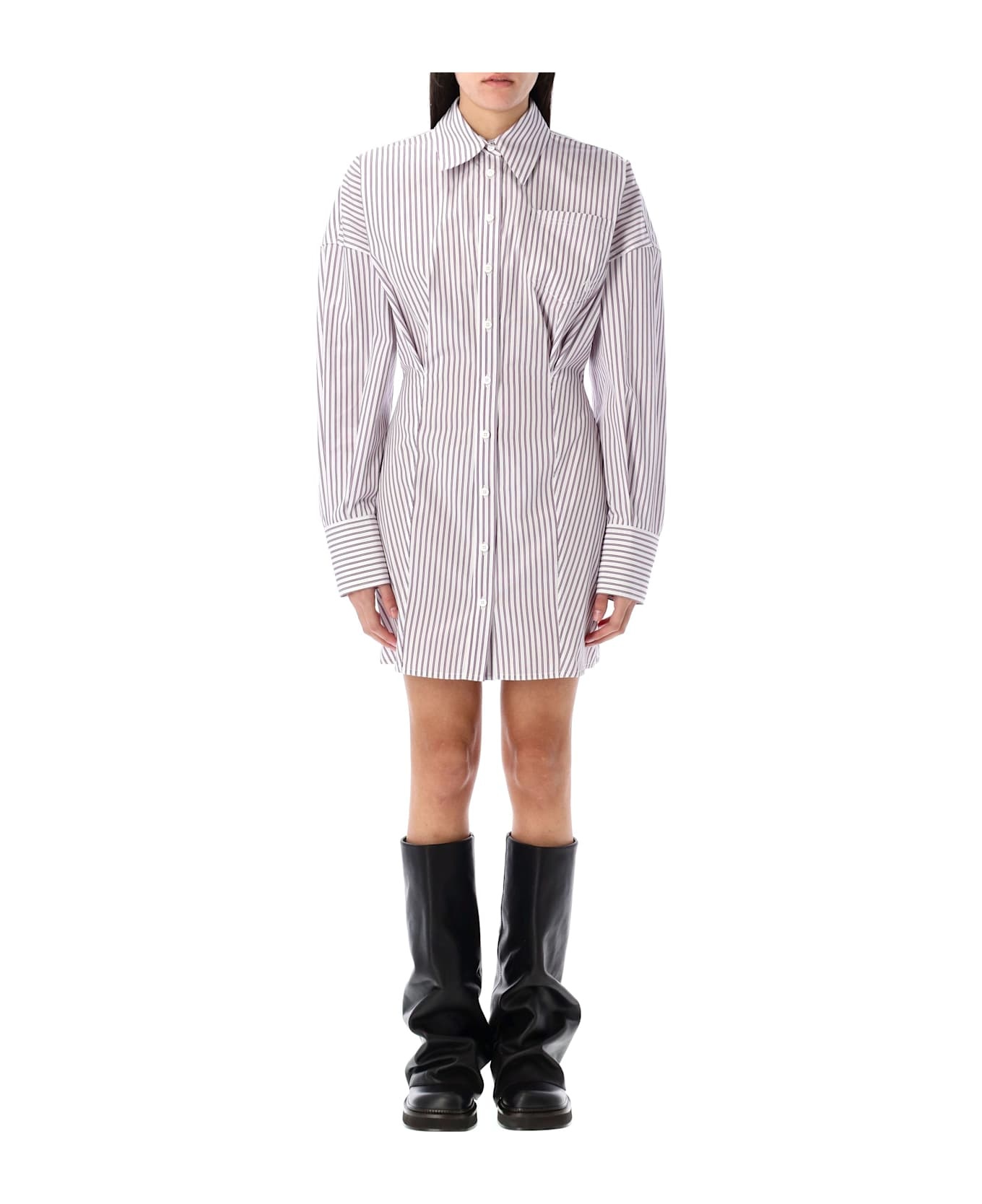 Striped Mini Shirt Dress - 1