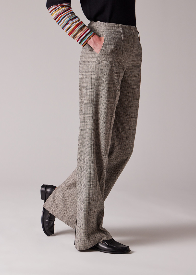 Women's Grey Textured Check Wide-Leg Trousers 3