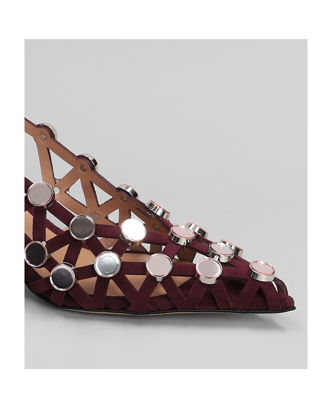 Grid Pumps In Bordeaux Suede - 5