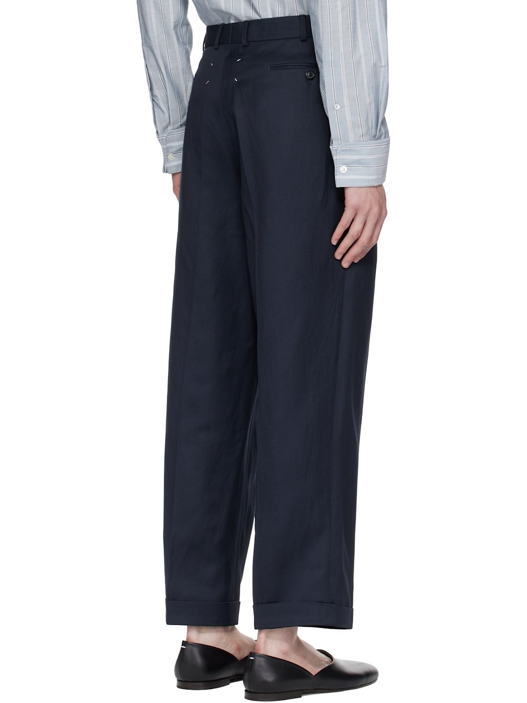 Navy Turn-up Trousers - 3