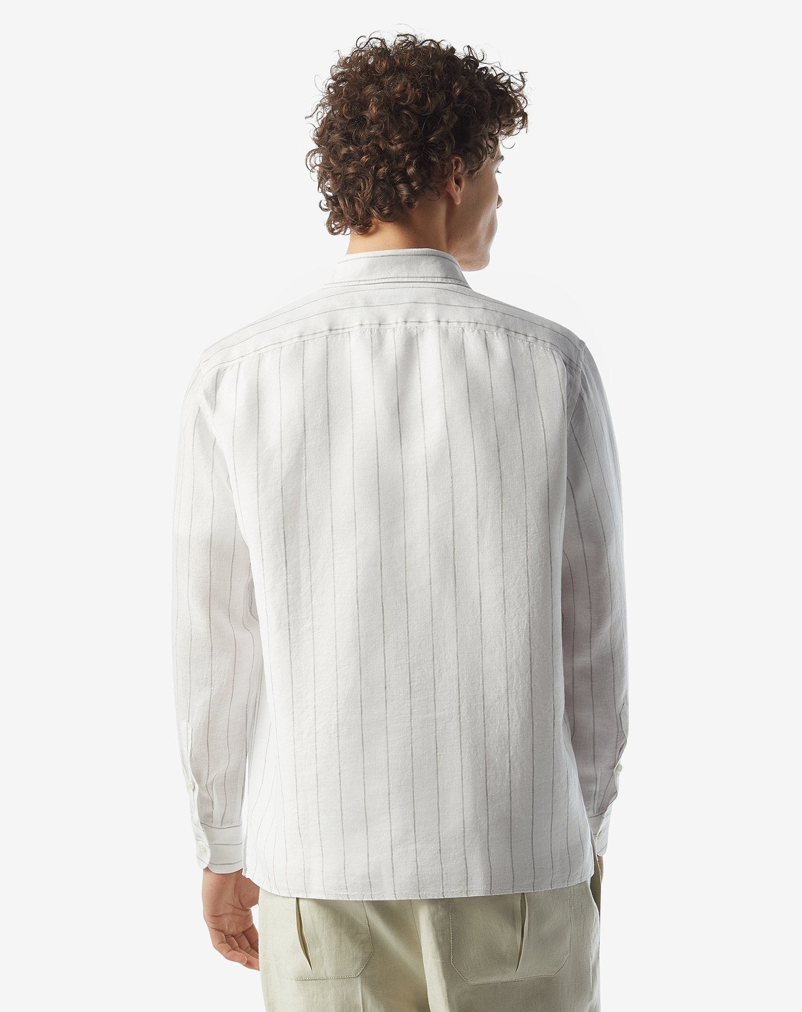 White pure linen shirt with grey striped pattern - 3