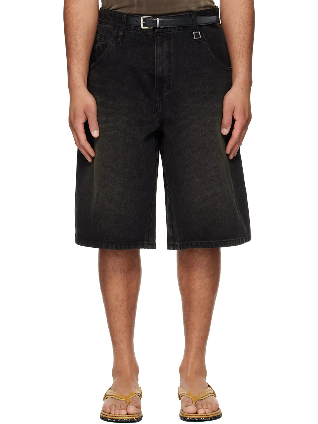 Black Belted Denim Shorts - 1