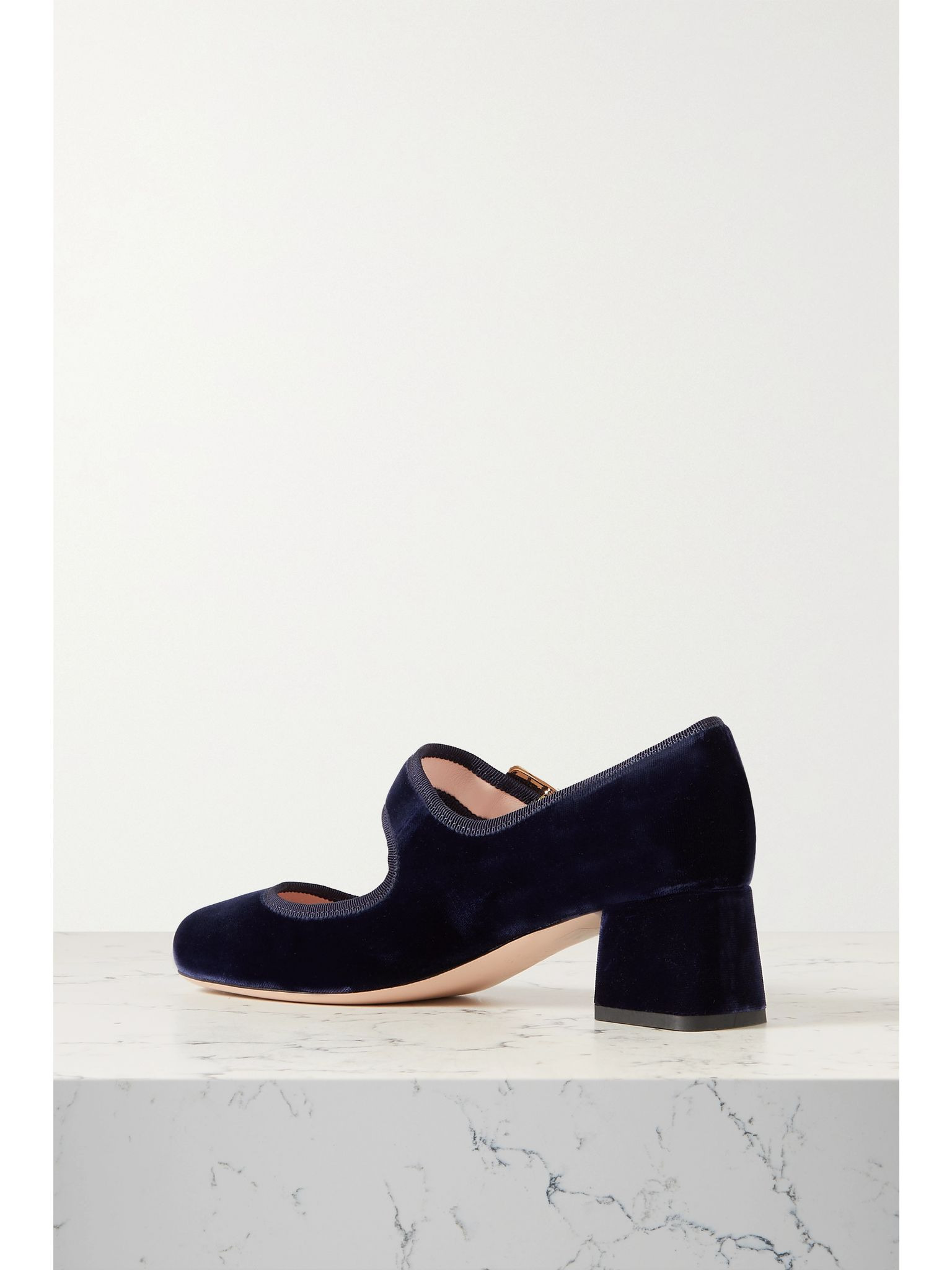 Très Vivier crystal-embellished velvet Mary Jane pumps Navy - 3