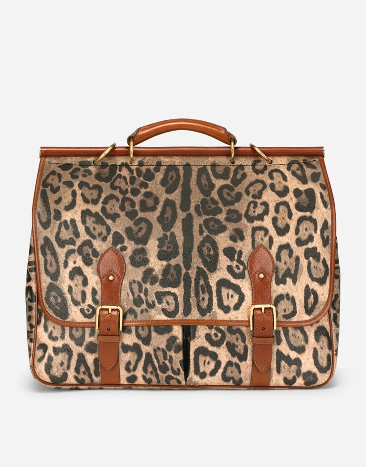 Medium travel bag in leopard-print Crespo with branded plate - 4