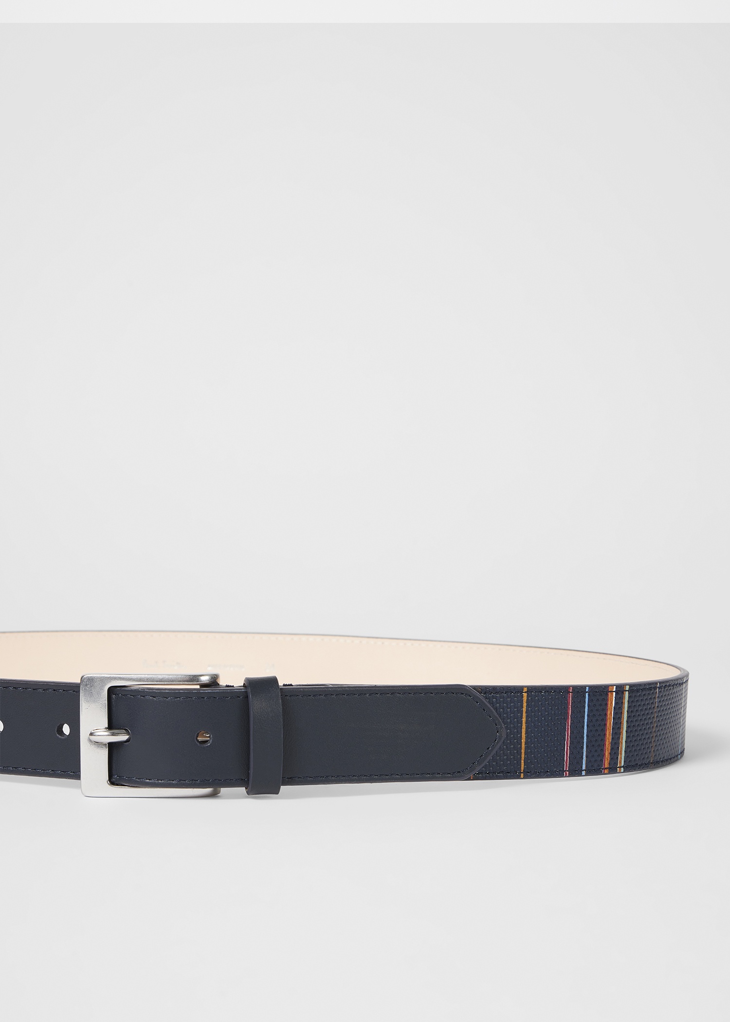 Navy Leather 'Signature Pinstripe' Belt - 4