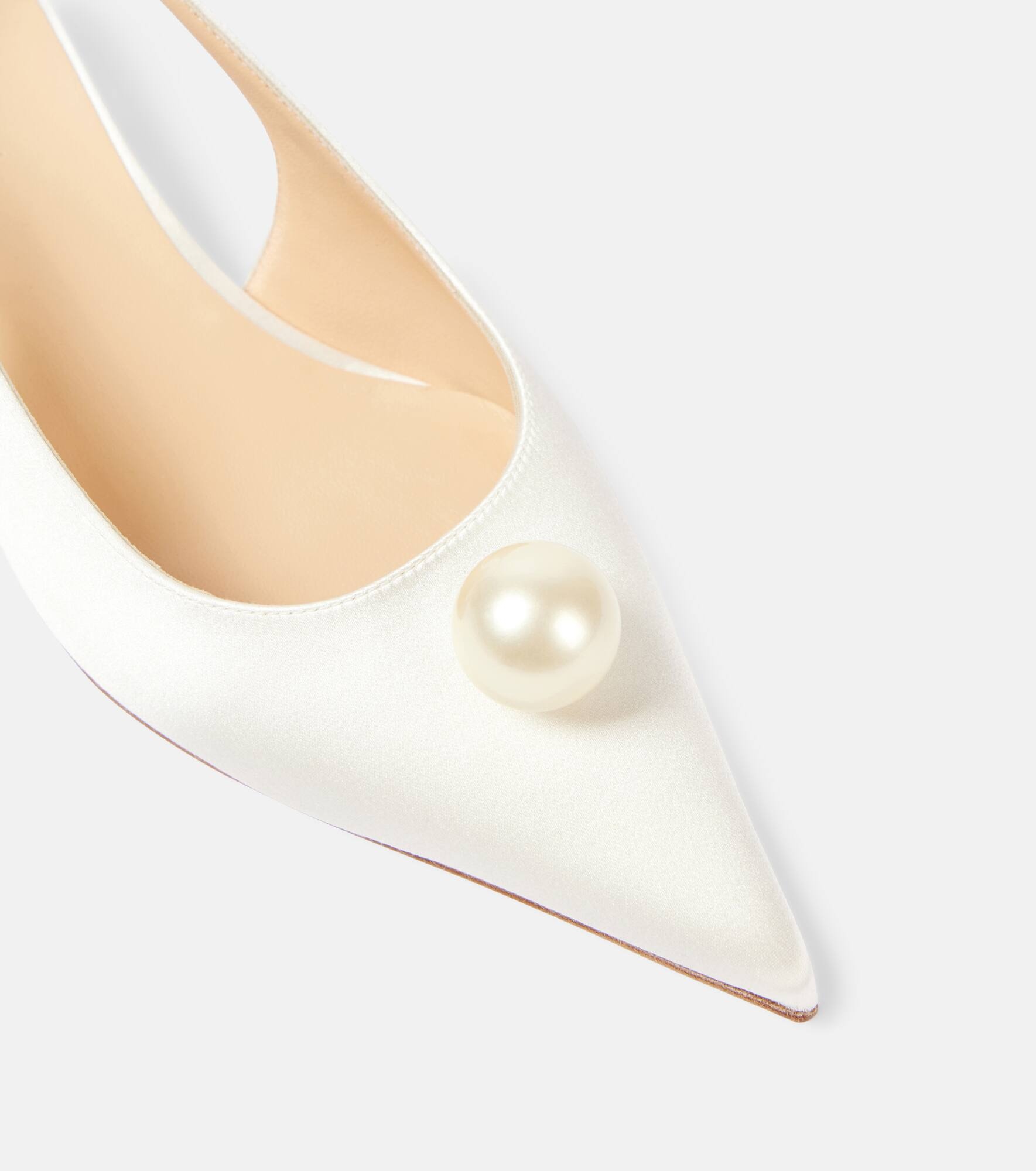 Leather-trimmed satin slingback sandals - 5