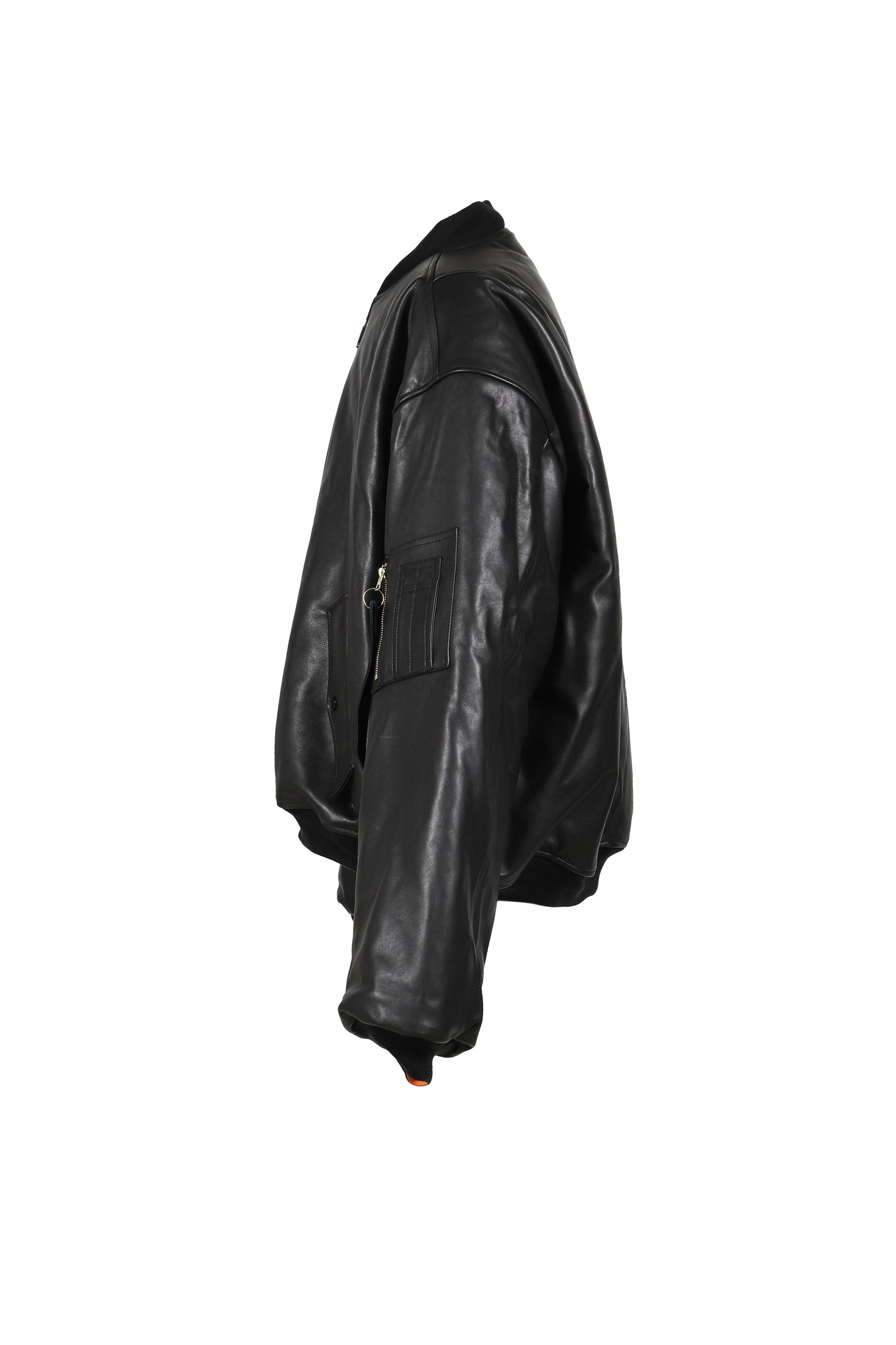 OVERSIZED LEATHER BOMBER JACKET / BLK - 7