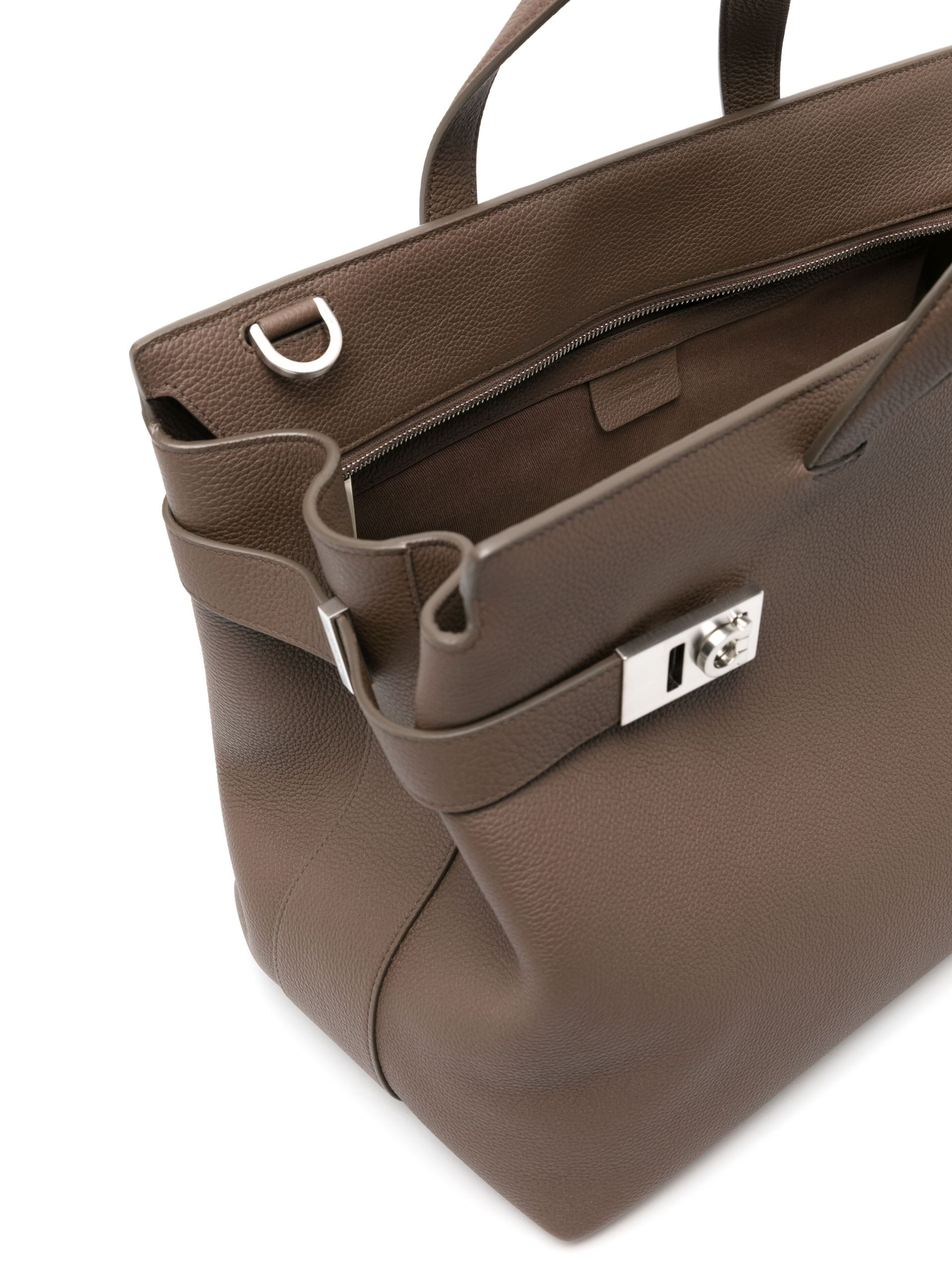 brown grained-leather tote bag - 5