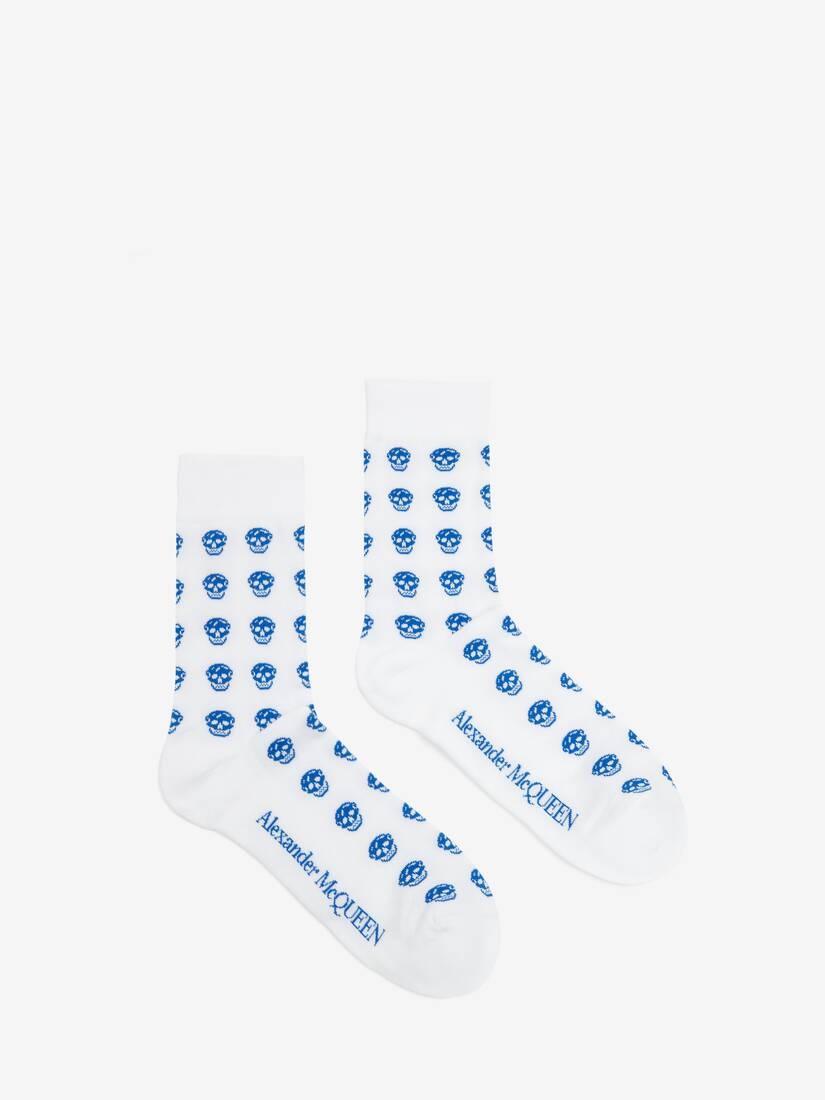 Men's Short Skull Socks in Off White/blue - 1