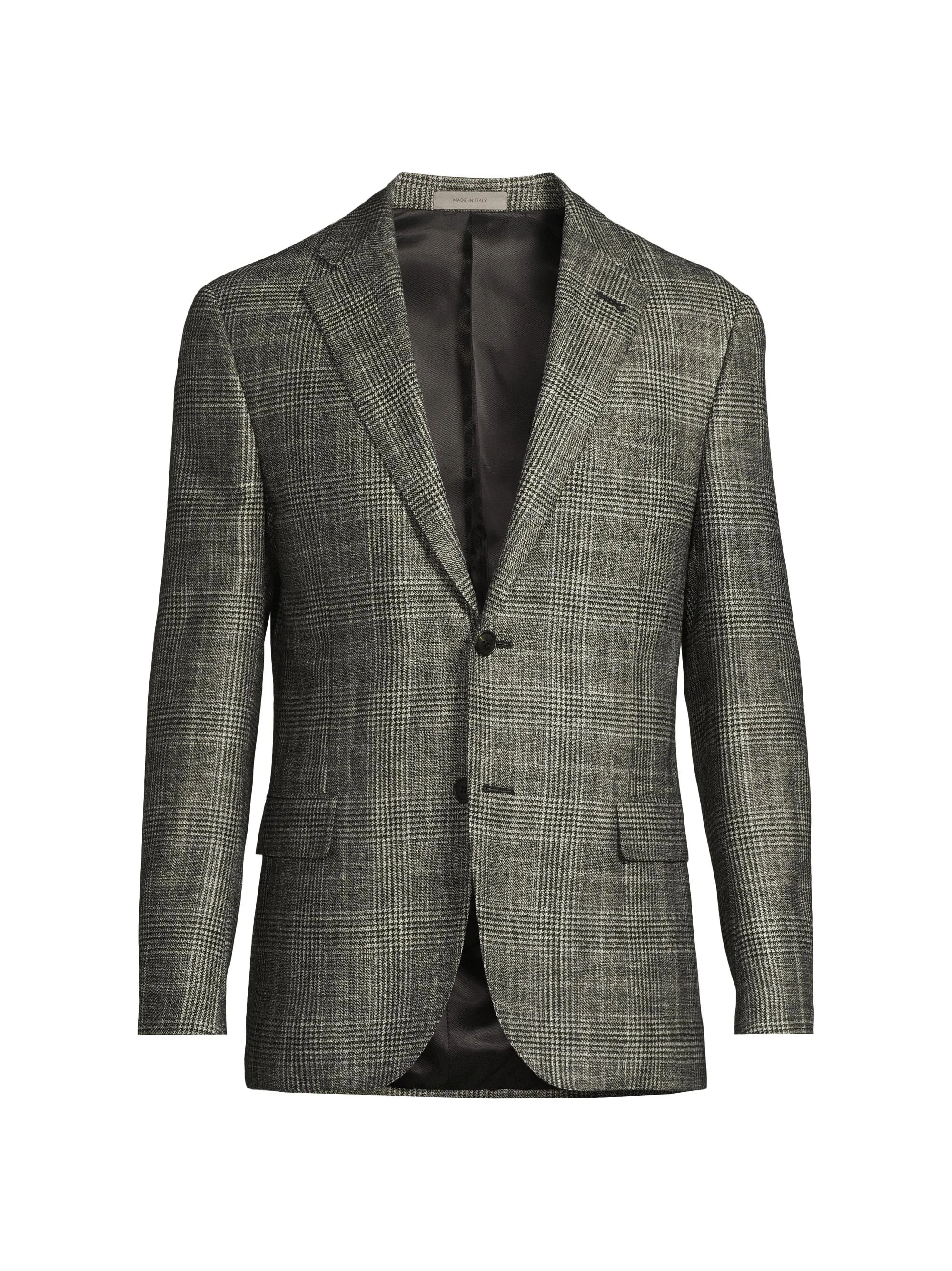 Men's Plaid Wool-Silk-Cashmere Sport Coat - Black Plaid - 1