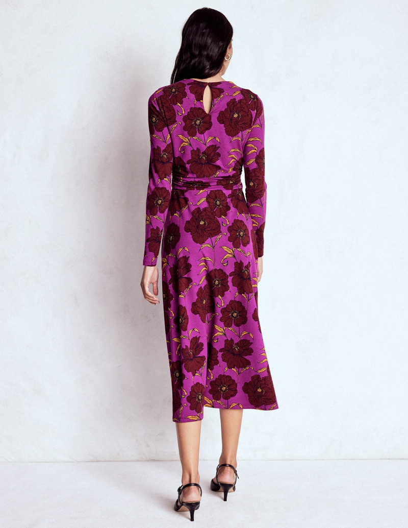 Ruched Jersey Midi Dress-Regal Purple, Peony Bloom 4