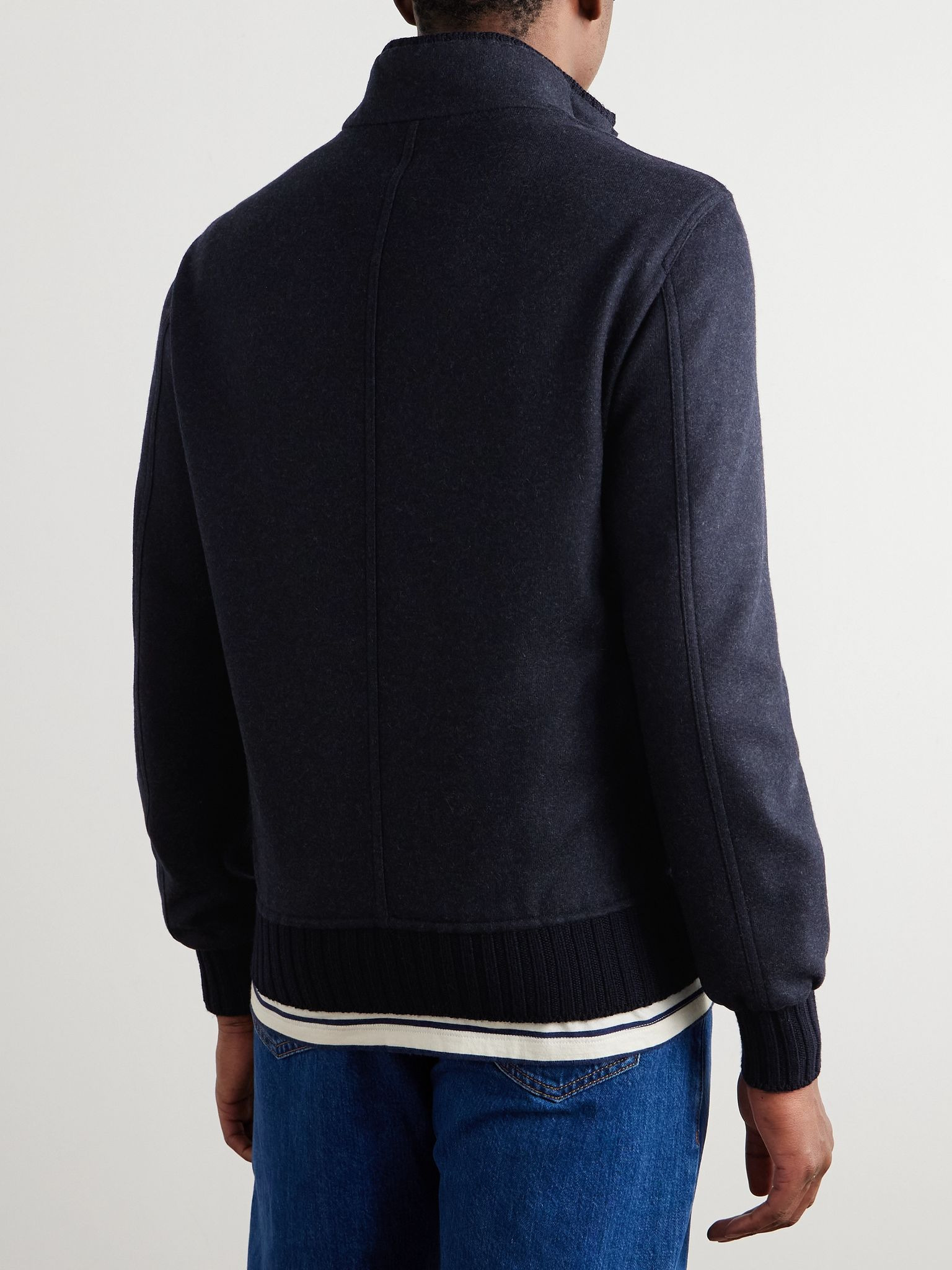 Cashmere-Blend Felt Bomber Jacket Navy - 3
