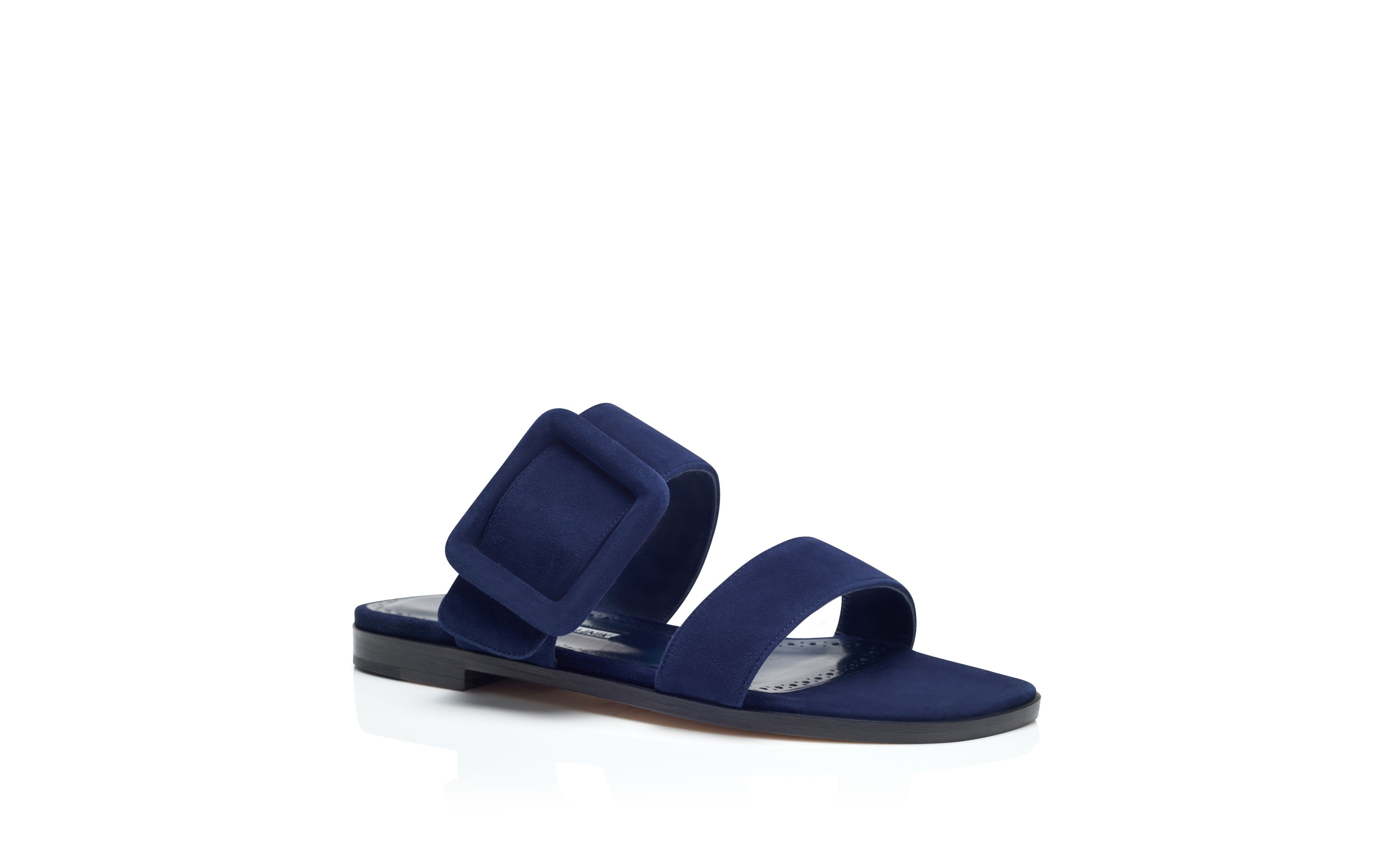 Navy Blue Suede Flat Sandals - 3