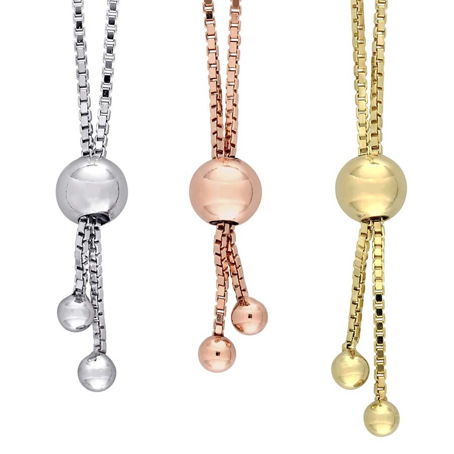 Amour - AMOUR 3 Pc Set Of 3/4 CT TW Diamond Bolo Bracelets In White, Yellow and Rose Plated Sterling Silver - 3