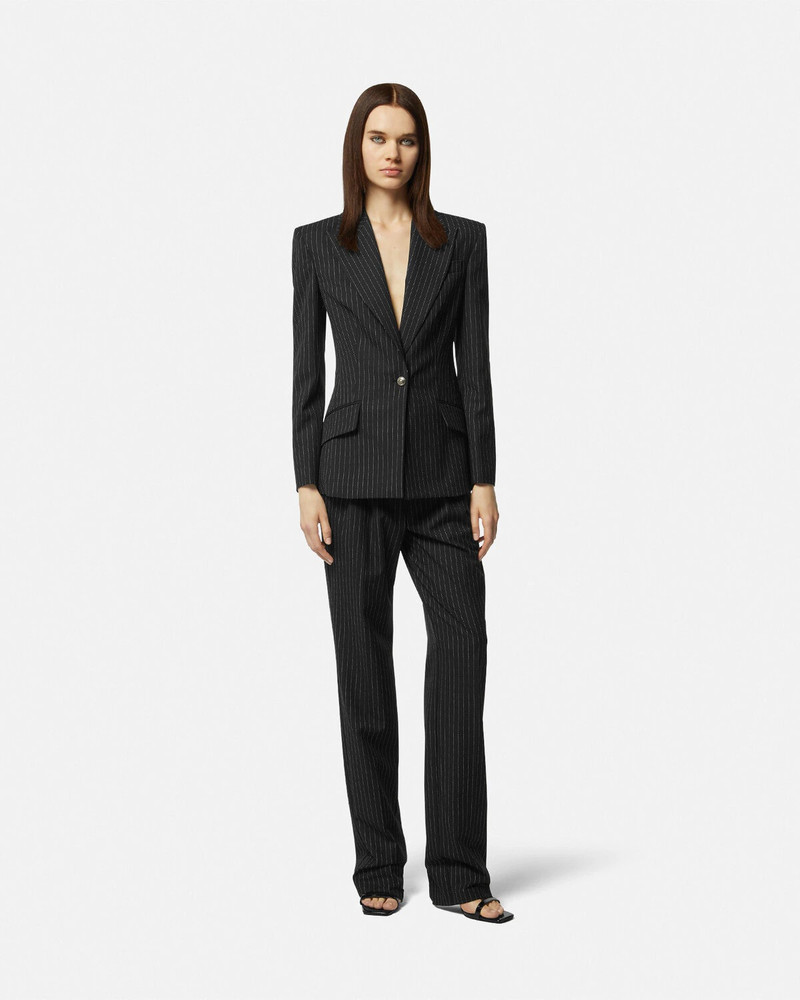 VERSACE JEANS COUTURE Pinstripe Baroque Buckle Blazer outlook