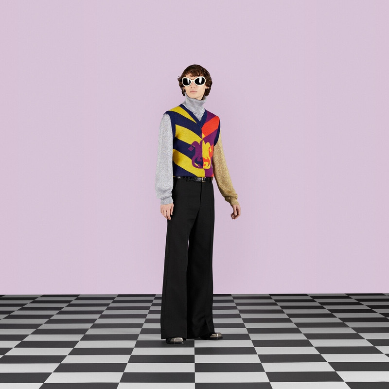 GUCCI Textured gabardine wide leg pant outlook