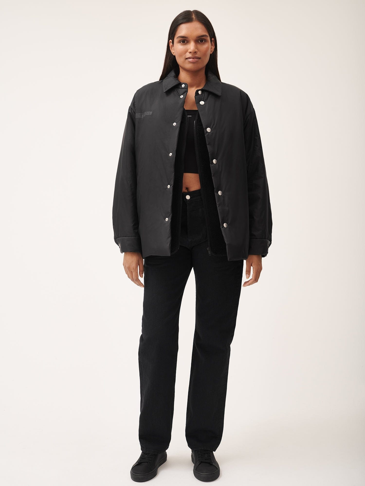 Womens Flower-Warmth Padded Overshirt - Black - 4