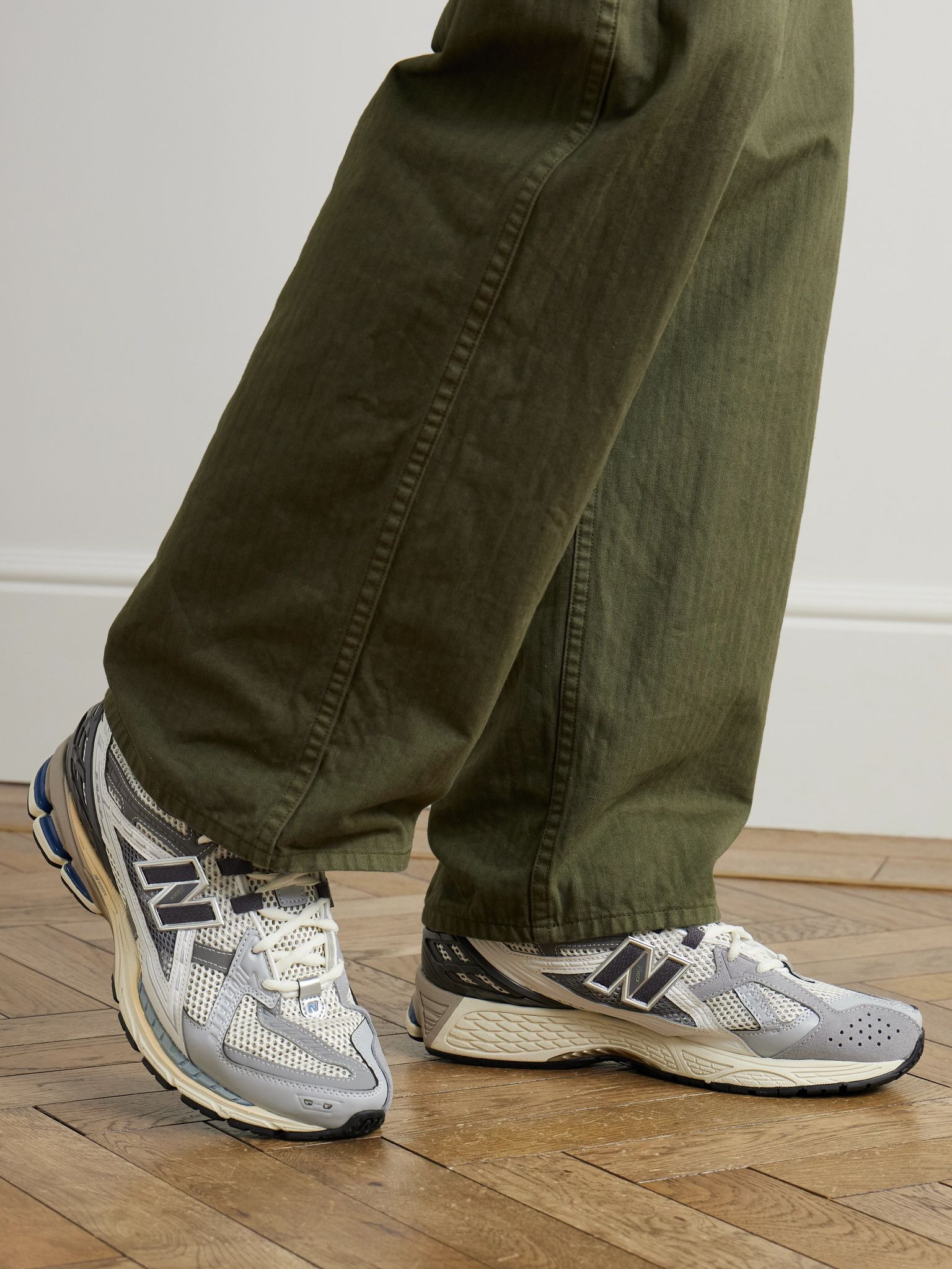 1906 Rubber- and Leather-Trimmed Mesh Sneakers Gray - 2