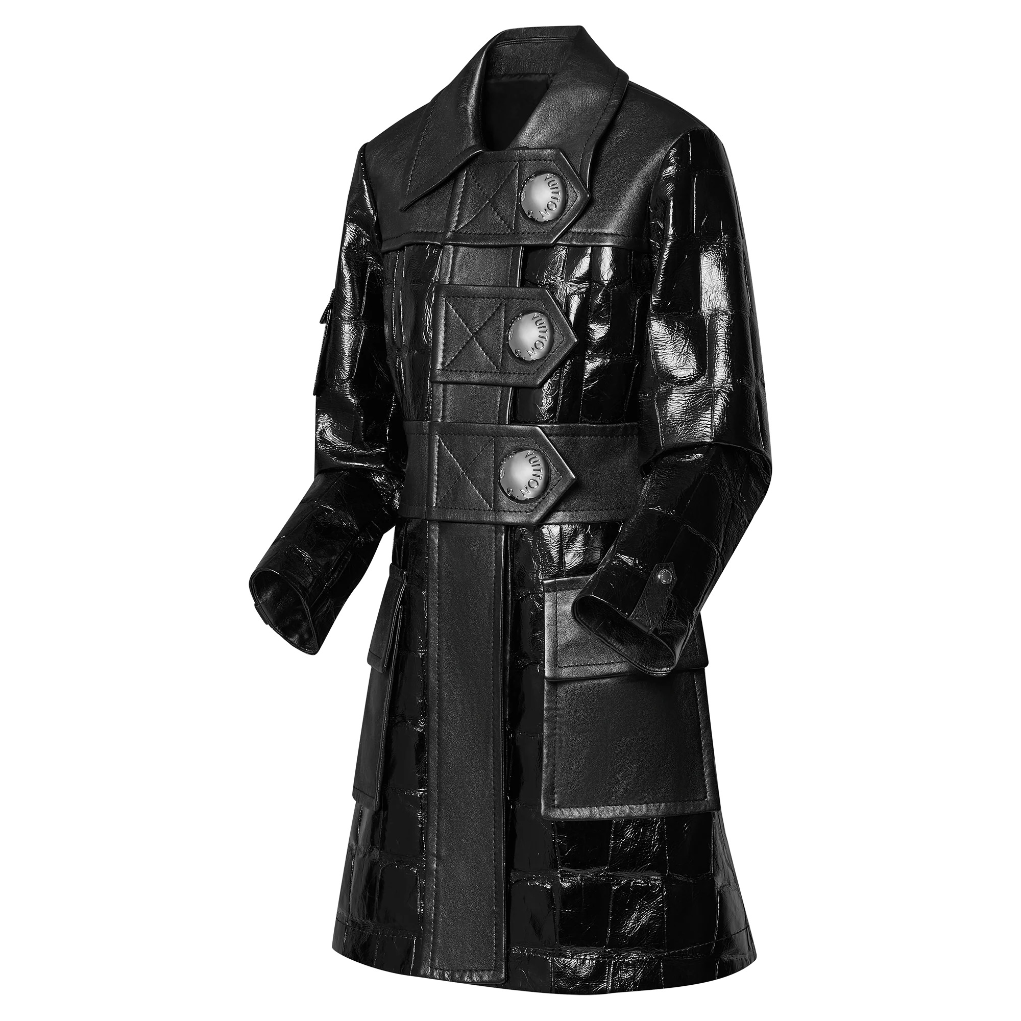 Mixed Leather Stud Button Coat - 2