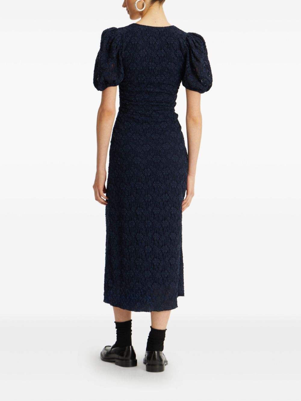 puff-sleeve lace midi dress - 3