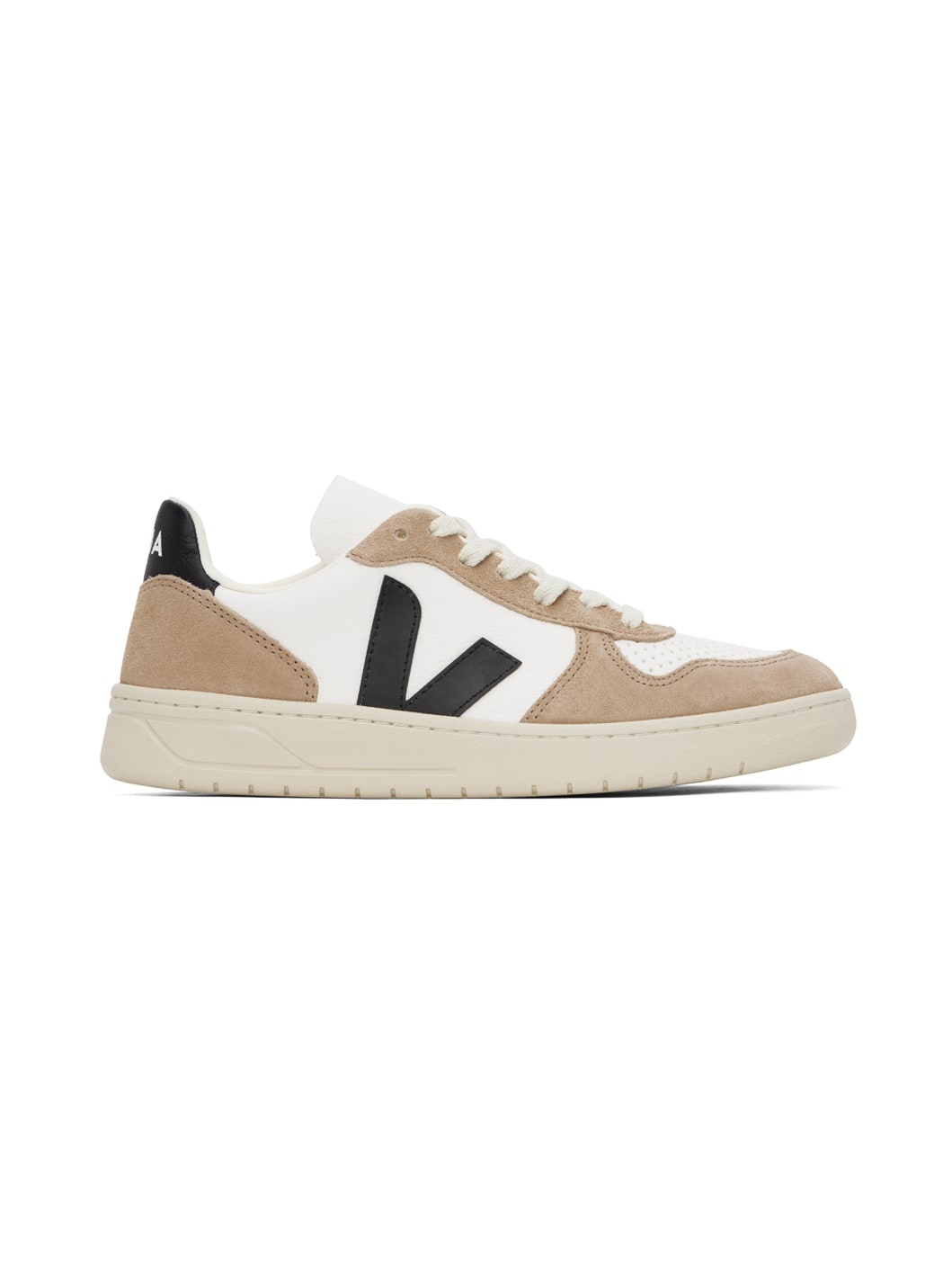 White & Brown V-10 Leather Sneakers - 1