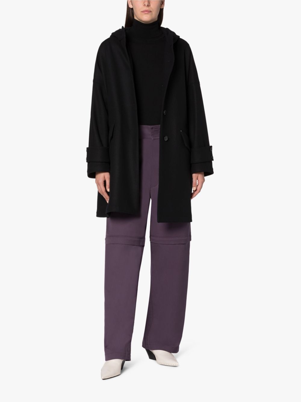 HUMBIE HOOD BLACK WOOL OVERCOAT - 2