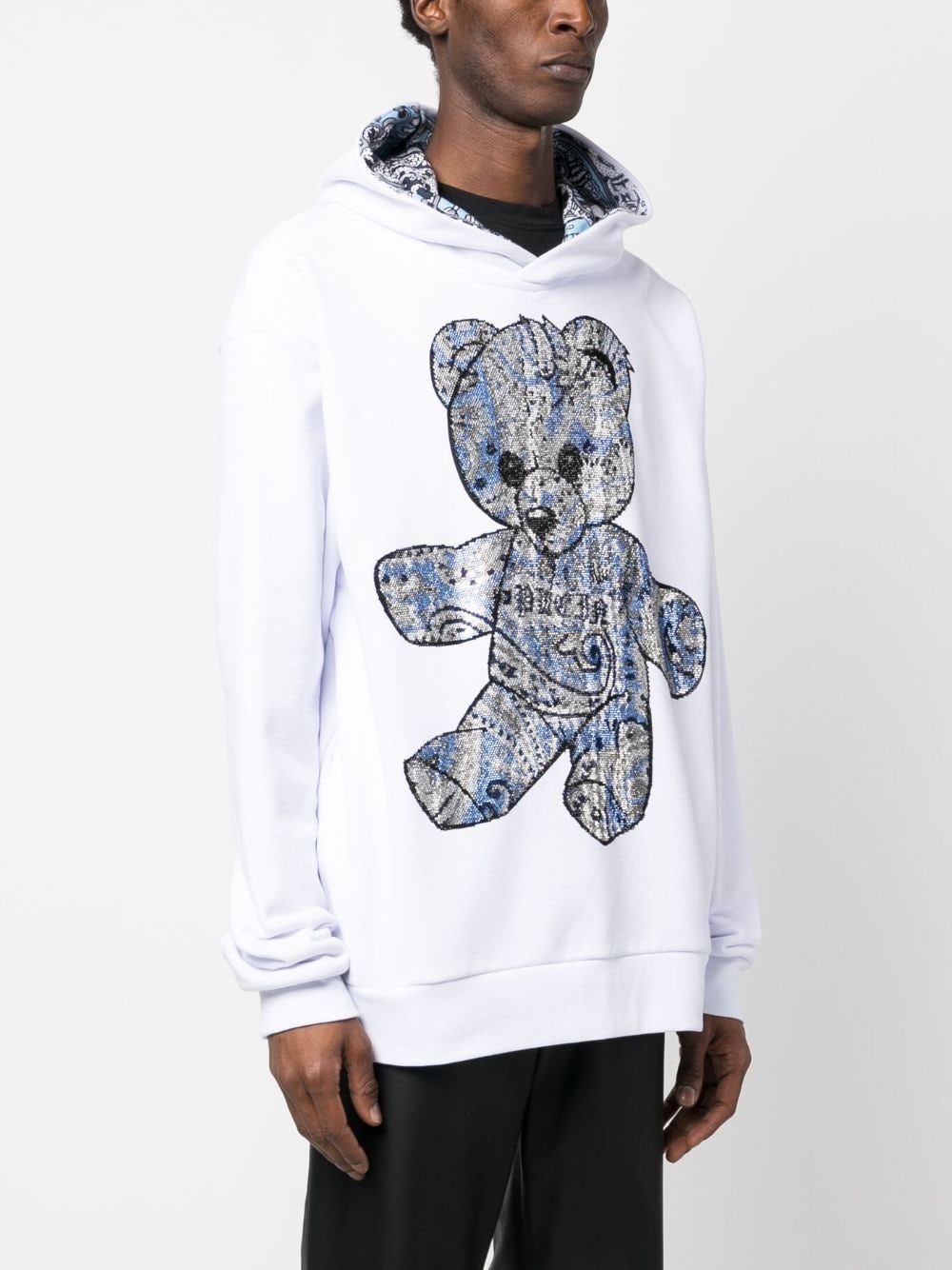 rhinestone teddy-bear print hoodie - 3