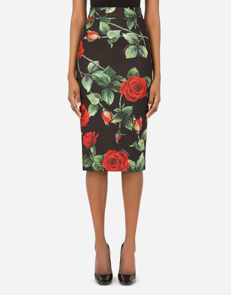 Rose-print technical jersey midi skirt - 1