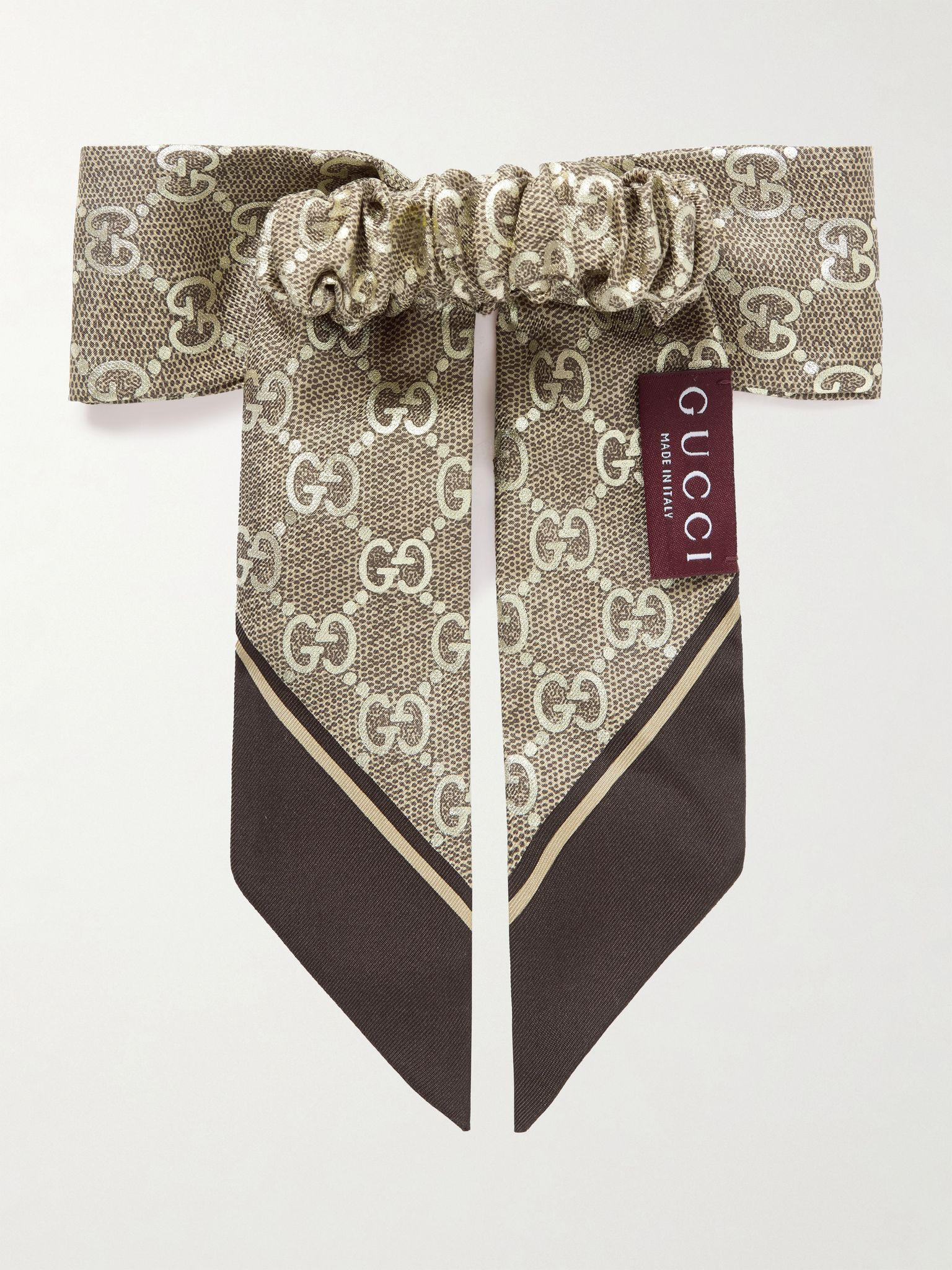 Bow-embellished printed silk-twill hair tie Beige - 2