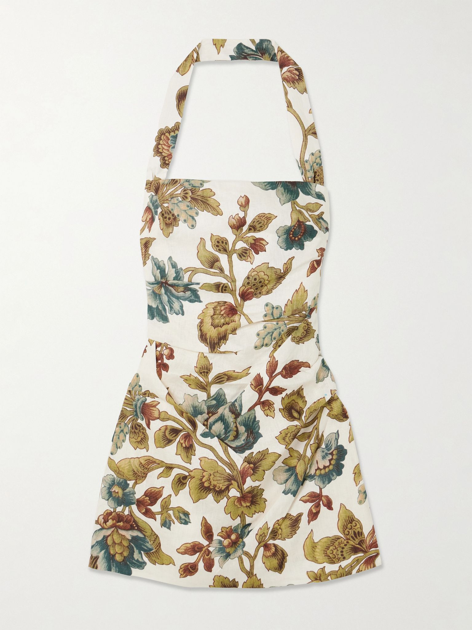 Floral-print linen halterneck mini dress Ecru - 1