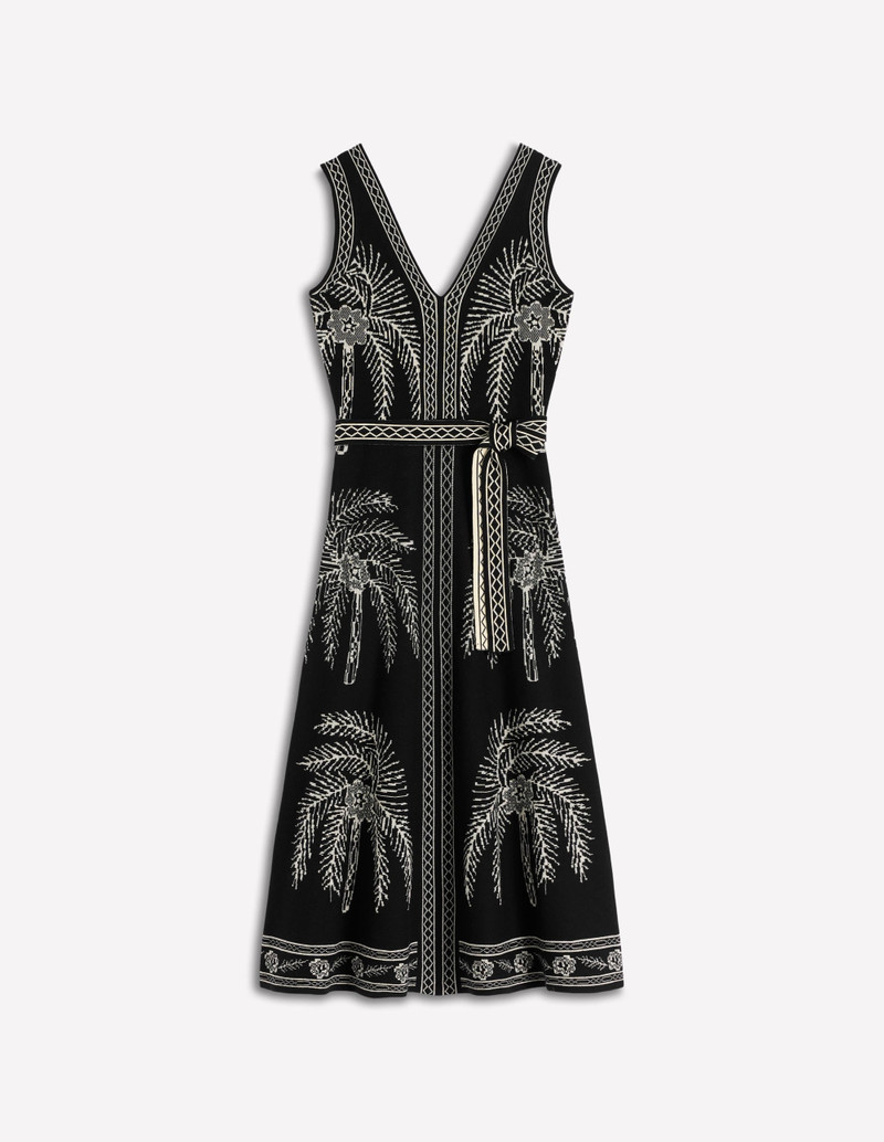V Neck Jacquard Dress-Palm Jacquard 1
