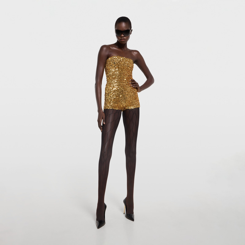 GUCCI Embroidered sequin elastic fabric jumpsuit outlook