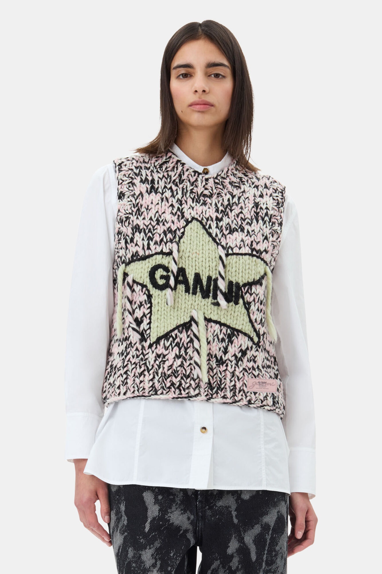 PINK GRAPHIC WOOL HANDKNIT VEST - 2