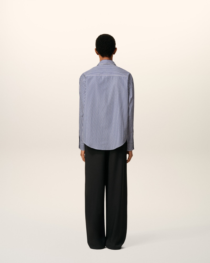 BLUE COTTON EMBOSSED STRIPED AMI DE COEUR BOXY SHIRT 6