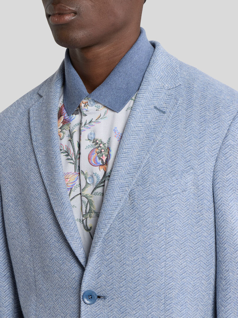 SINGLE-BREASTED COTTON AND LINEN JERSEY JACKET WITH CHEVRON MOTIF 2