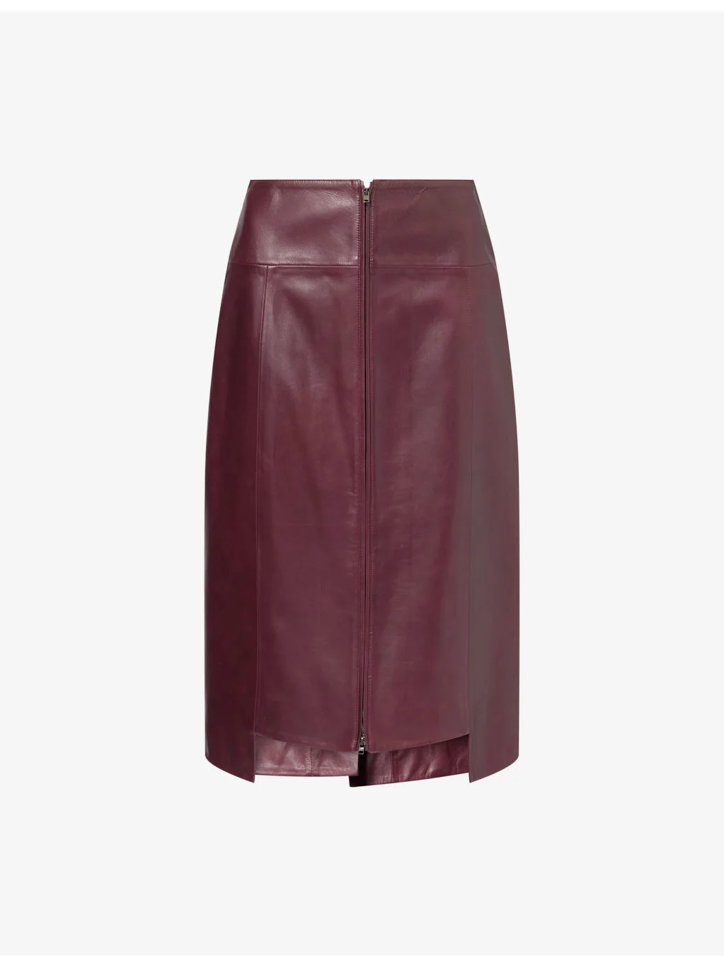 High-Waist Staggered-Hem Leather Midi Skirt - 1
