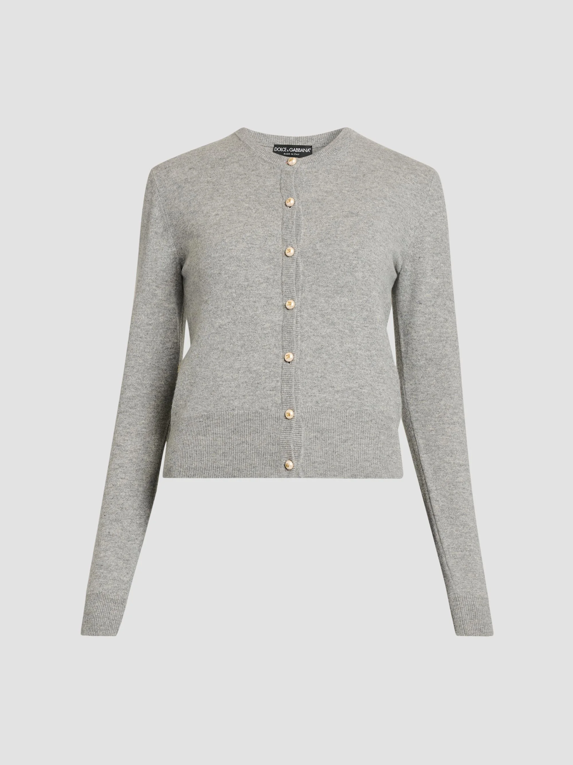 Women's Cashmere Crewneck Cardigan - Grigio Chiaro - 1