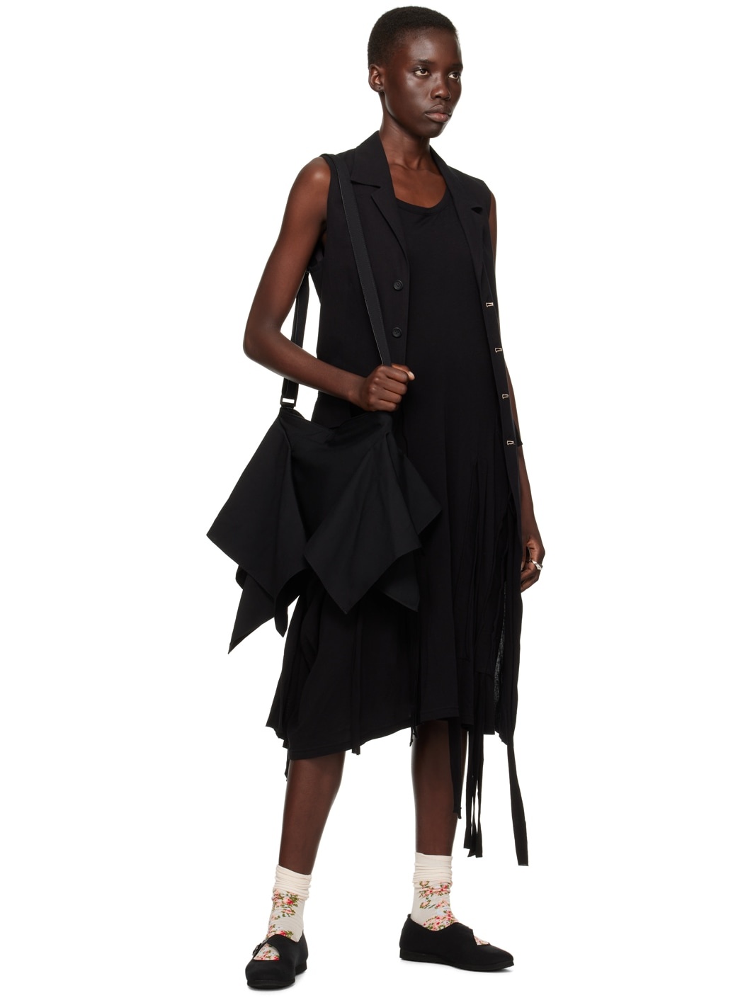 Black Drawstring Midi Dress - 4