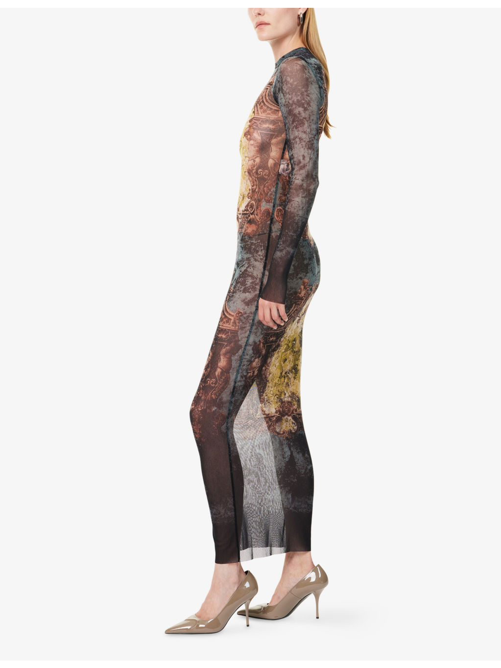 Printed Long-Sleeves Woven Midi Dress - 3