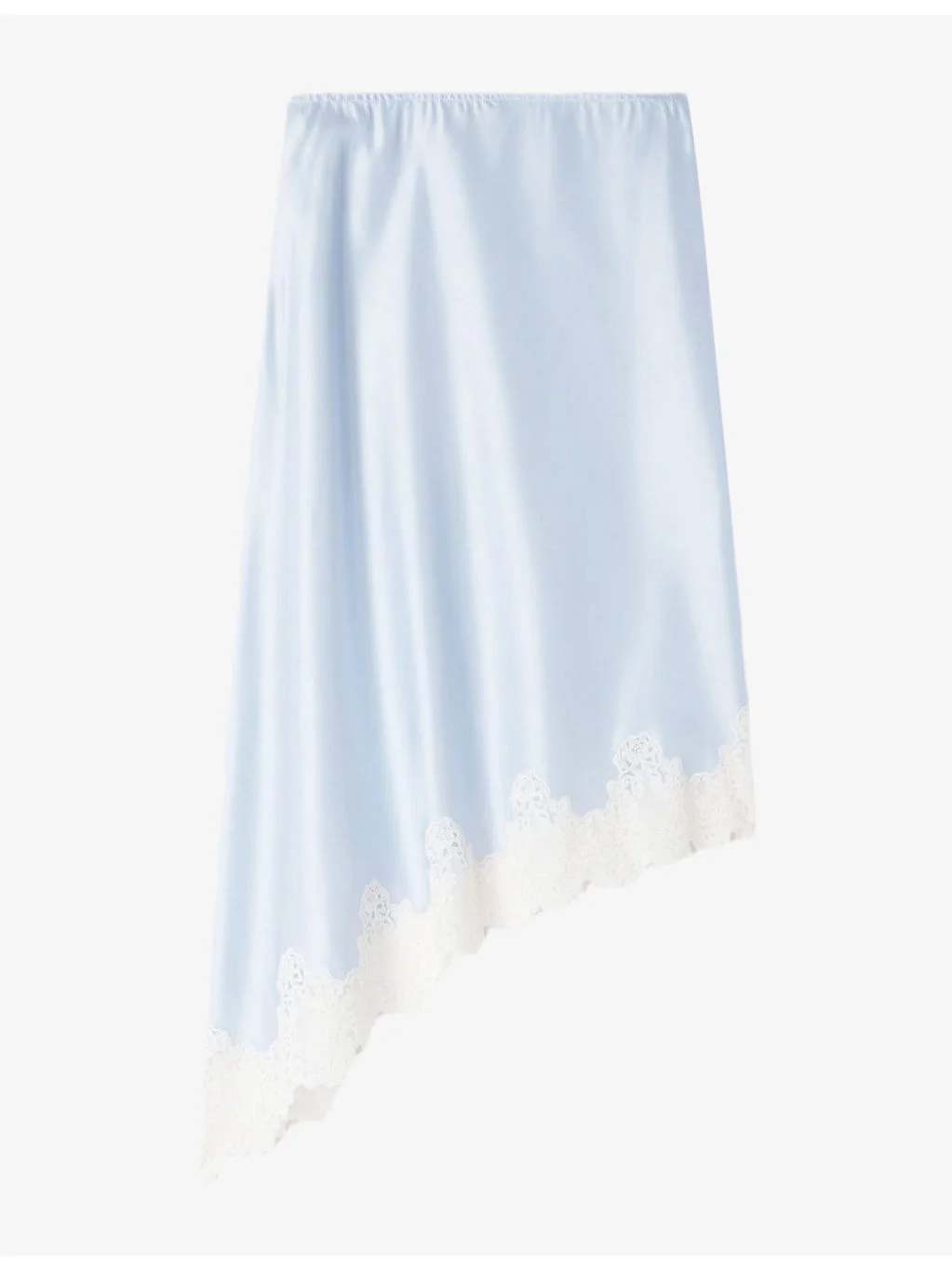 Asymmetrical Lace-Trim Satin Midi Skirt - 1